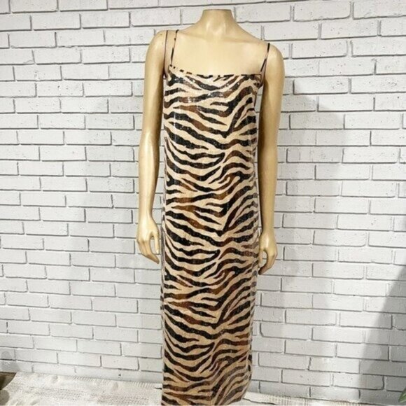 J.Crew Gwyneth Sequin Slip Dress in Zebra Stripe – Women’s Size 8 - Picture 1 of 8